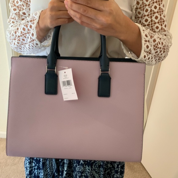 KATE SPADE LARGE SATCHEL LAVENDER NAVY CAMERON - Picture 6 of 8